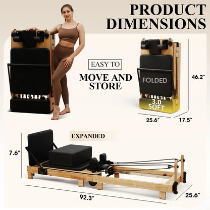 Pilates Reformer Machine, Wood Pilates Machine Bed Yoga Exercise Strength Training Equipment for Home Workout
