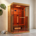 Full Spectrum Infrared Sauna，1-2 Person Home Sauna，Wooden Canadian Hemlock Indoor Spa Sauna with Resonance Speaker, Panoramic Tempered Glass Door