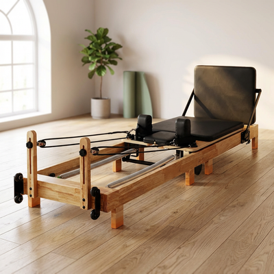 Pilates Reformer Machine, Wood Pilates Machine Bed Yoga Exercise Strength Training Equipment for Home Workout